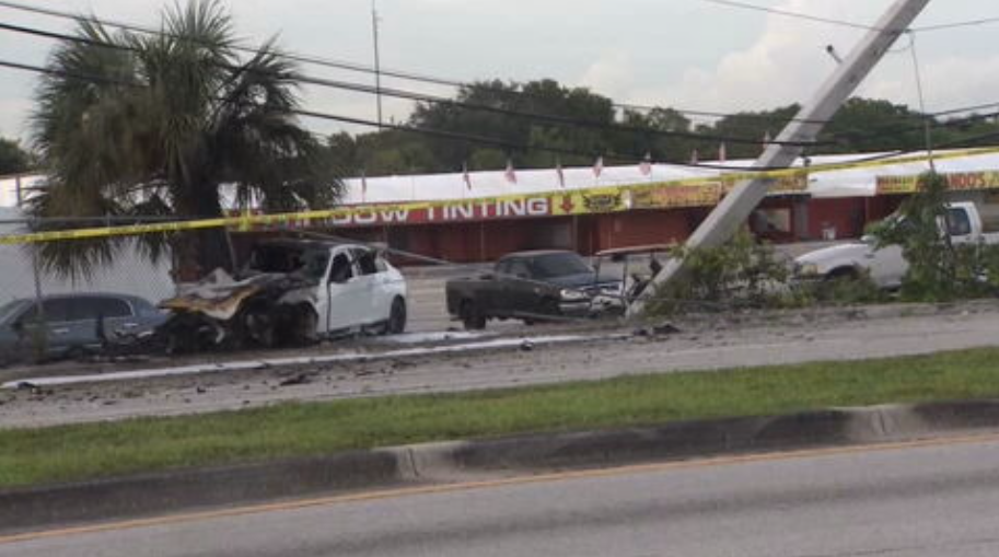 Vehicle Catches Fire After Crashing Into Pole in Lauderhill; Driver Hospitalized